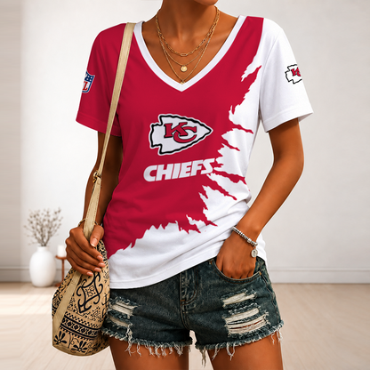 [SPECIAL OFFER] NEW CUSTOMIZED NFL01 KCC KANSAS CITY CHIEFS V-NECK FEMALE SHIRT