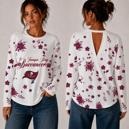 [SPECIAL OFFER] NEW CUSTOMIZED NFL10 TBB TAMPA BAY BUCCANEERS WOMEN'S BACK V-CUT LONG-SLEEVE SHIRT