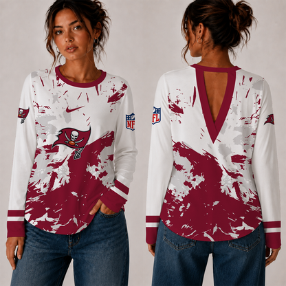 [SPECIAL OFFER] NEW CUSTOMIZED NFL10 TBB TAMPA BAY BUCCANEERS WOMEN'S BACK V-CUT LONG-SLEEVE SHIRT