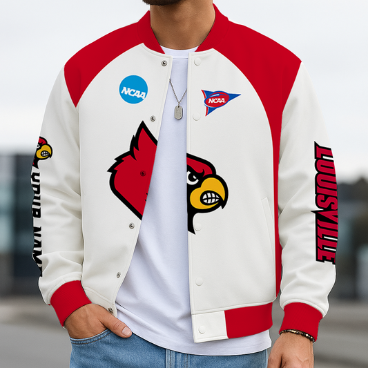 LIMITED EDITION - NEW CUSTOMIZED NCAA FBS10 ULC LOUISVILLE CARDINALS BASEBALL JACKET, SATIN VARSITY JACKET