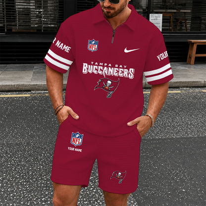 [SPECIAL OFFER] NEW CUSTOMIZED NFL10 TBB TAMPA BAY BUCCANEERS QUARTER-ZIP POLO SHIRT & SHORTS SET