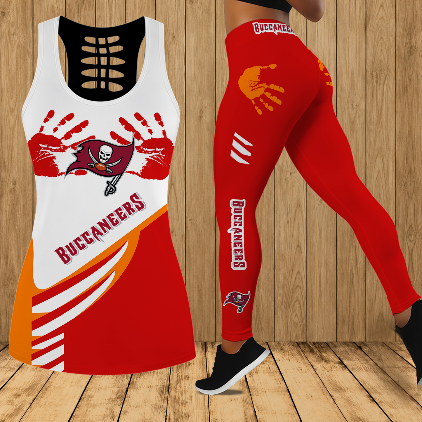 [SPECIAL OFFER] NEW CUSTOMIZED NFL10 TBB TAMPA BAY BUCCANEERS HOLLOW TANK TOP & LEGGINGS SET