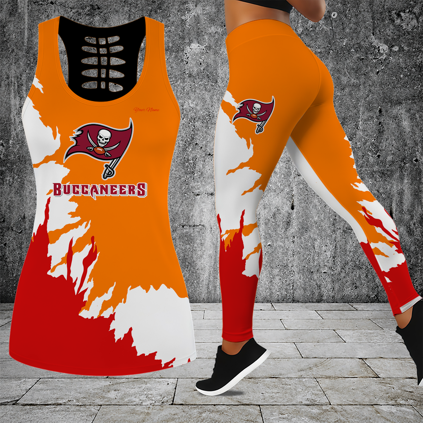 [SPECIAL OFFER] NEW CUSTOMIZED NFL10 TBB TAMPA BAY BUCCANEERS HOLLOW TANK TOP & LEGGINGS SET