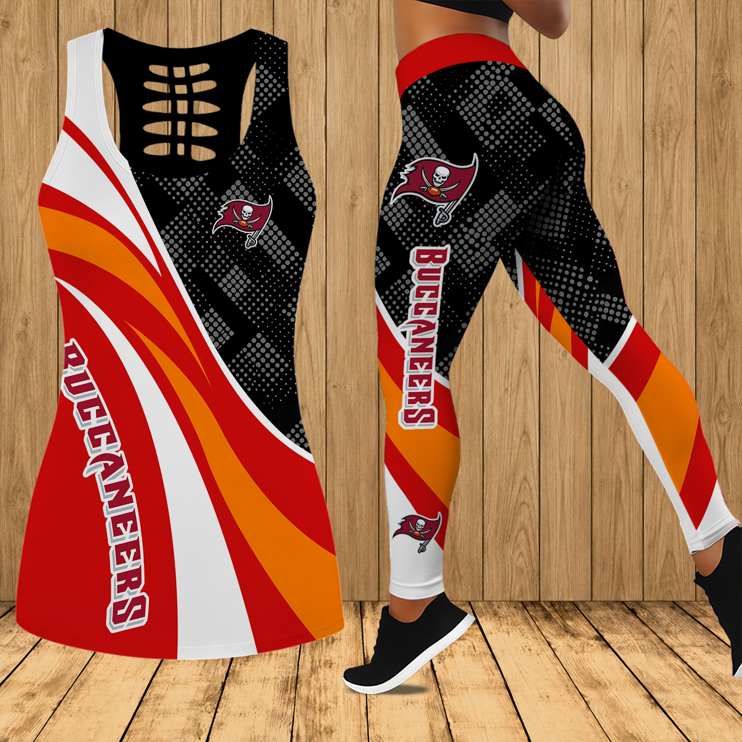 [SPECIAL OFFER] NEW CUSTOMIZED NFL10 TBB TAMPA BAY BUCCANEERS HOLLOW TANK TOP & LEGGINGS SET