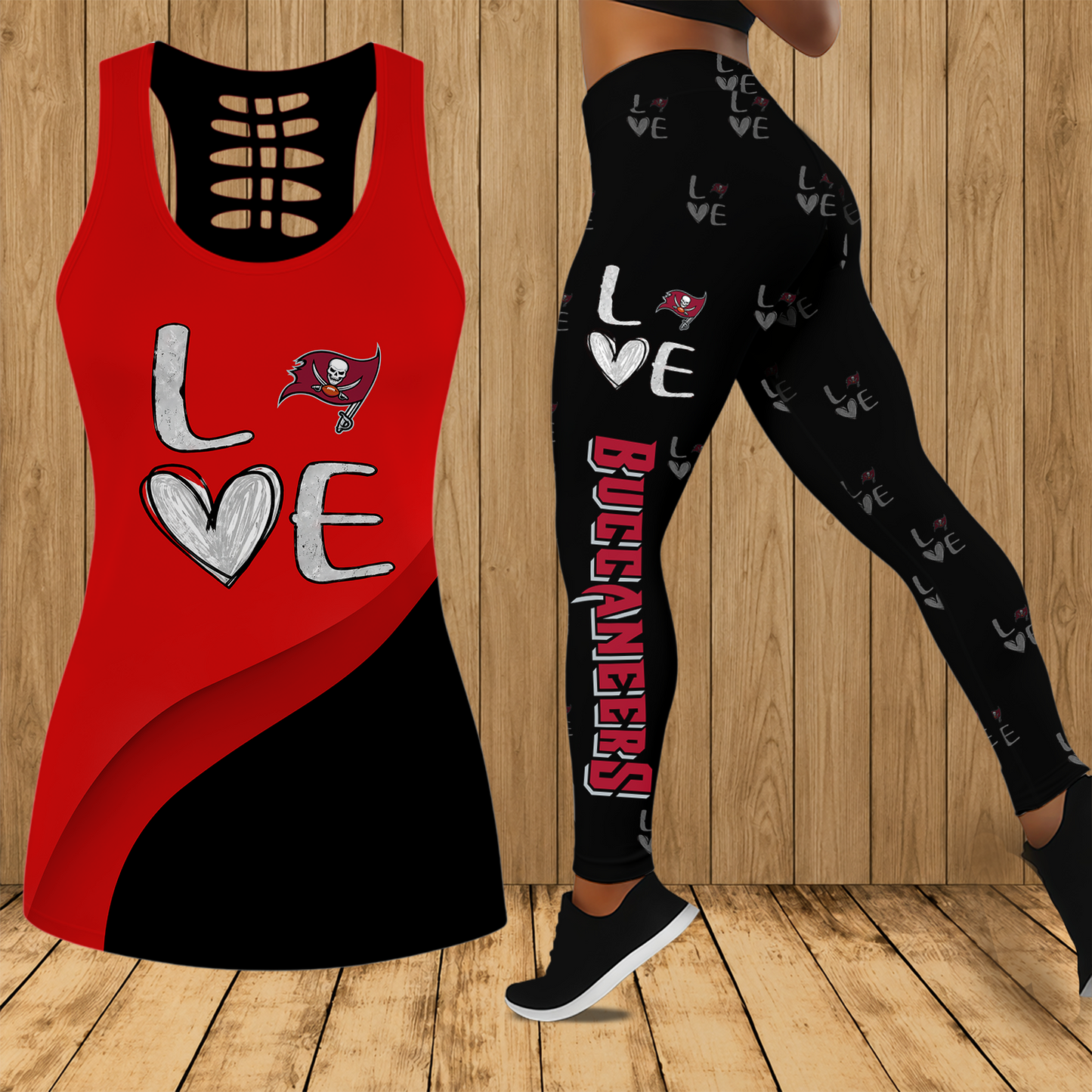 [SPECIAL OFFER] NEW CUSTOMIZED NFL10 TBB TAMPA BAY BUCCANEERS HOLLOW TANK TOP & LEGGINGS SET