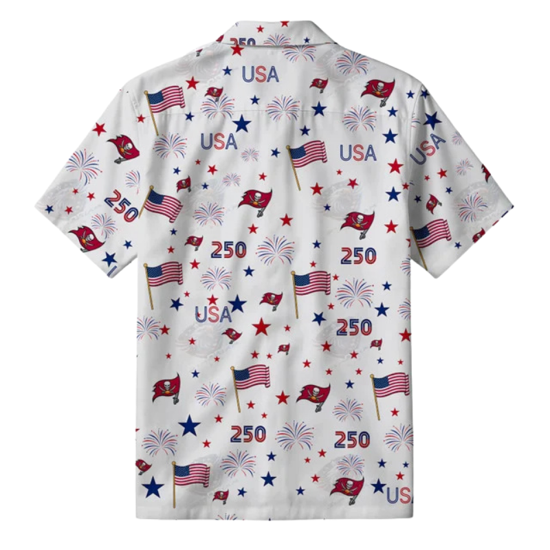[SPECIAL OFFER] NEW CUSTOMIZED NFL10 TBB TAMPA BAY BUCCANEERS PATRIOTIC 250 USA HAWAIIAN SHIRT