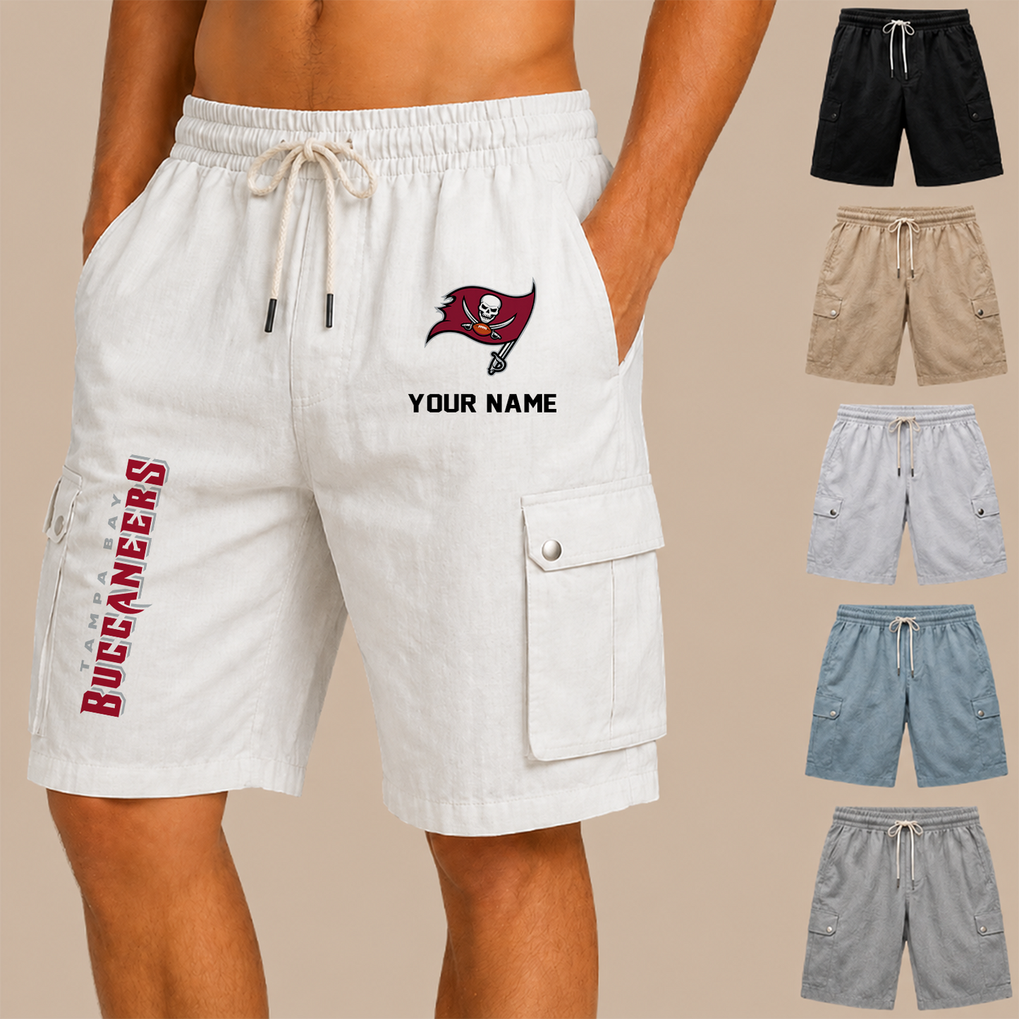 [SPECIAL OFFER] NEW CUSTOMIZED NFL10 TBB TAMPA BAY BUCCANEERS MEN'S DRAWSTRING CARGO SHORTS