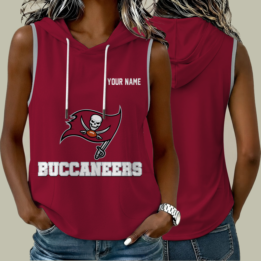 [SPECIAL OFFER] NEW CUSTOMIZED NFL10 TBB TAMPA BAY BUCCANEERS WOMEN'S SLEEVELESS HOODED POCKET TANK TOP