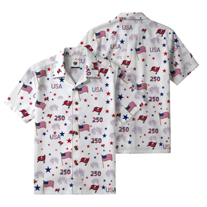 [SPECIAL OFFER] NEW CUSTOMIZED NFL10 TBB TAMPA BAY BUCCANEERS PATRIOTIC 250 USA HAWAIIAN SHIRT