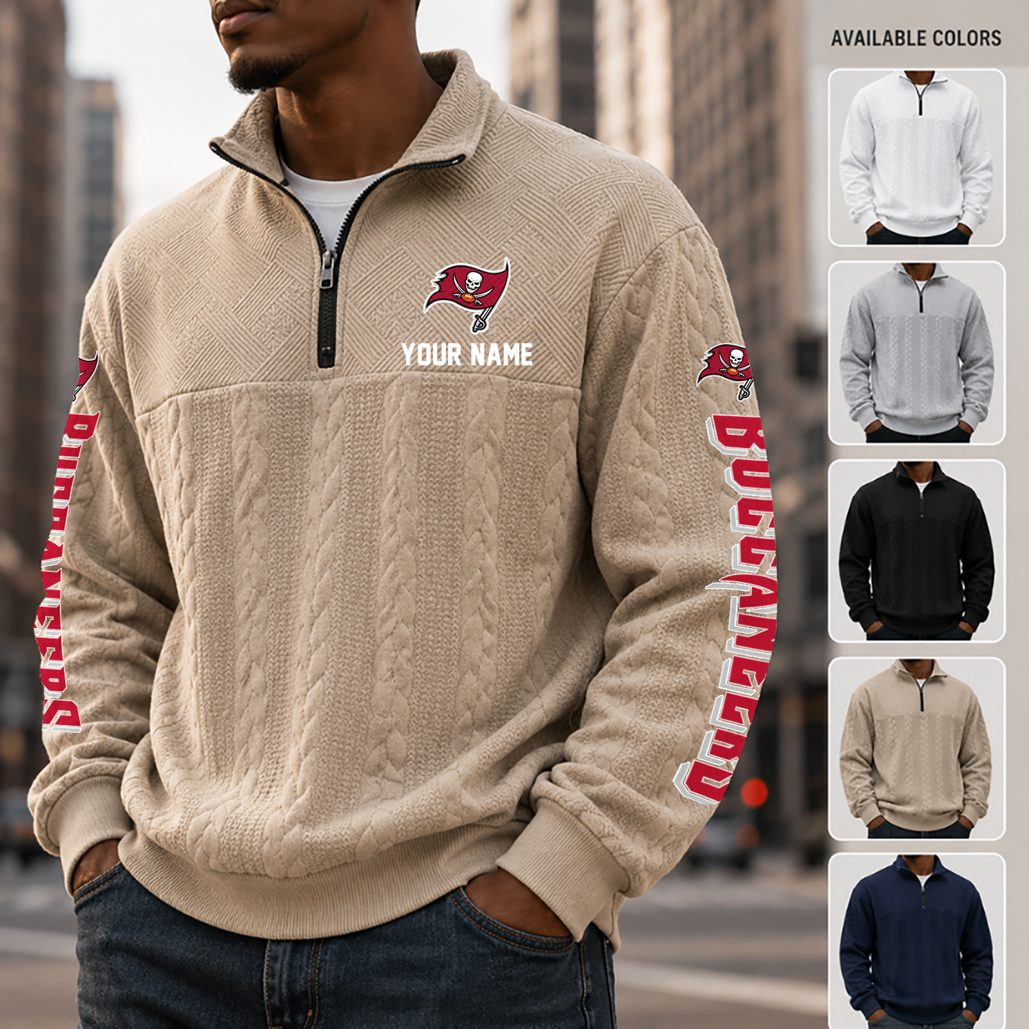 [SPECIAL OFFER] NEW CUSTOMIZED NFL10 TBB TAMPA BAY BUCCANEERS MULTICOLOR QUARTER-ZIP SWEATSHIRT
