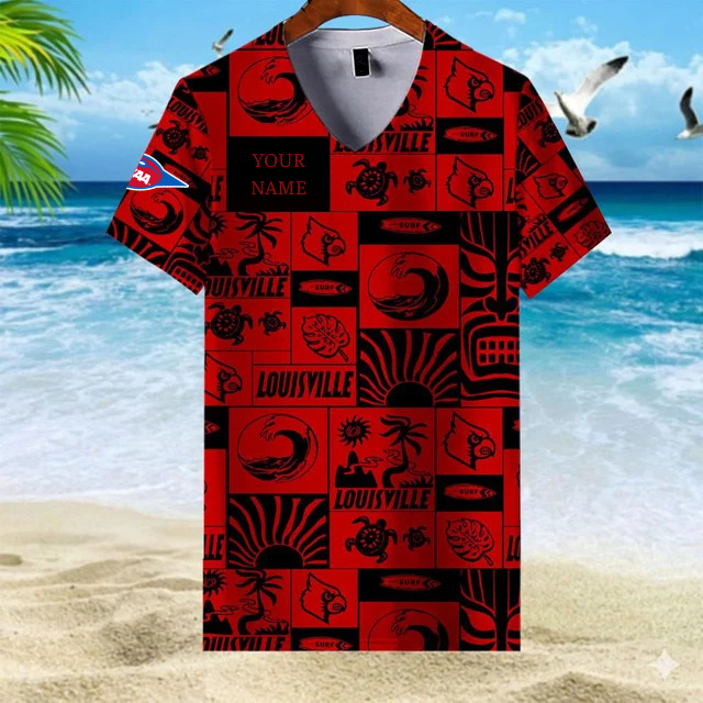 LIMITED EDITION - NEW CUSTOMIZED FBS NCAA10 ULC UL CARDINALS V-NECK FEMALE SHIRT