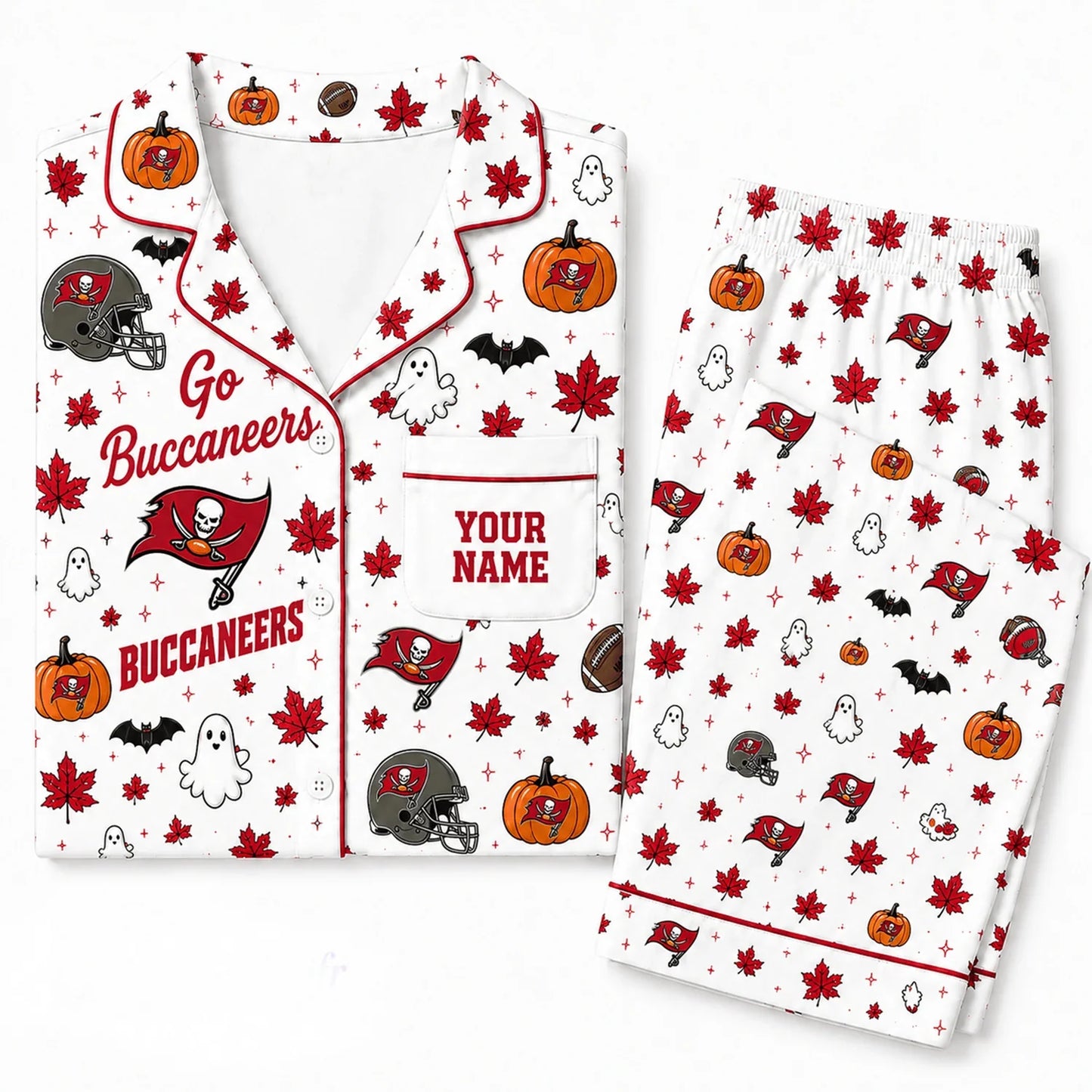 [SPECIAL OFFER] NEW CUSTOMIZED NFL10 TBB TAMPA BAY BUCCANEERS HALLOWEEN LONG PAJAMAS SET