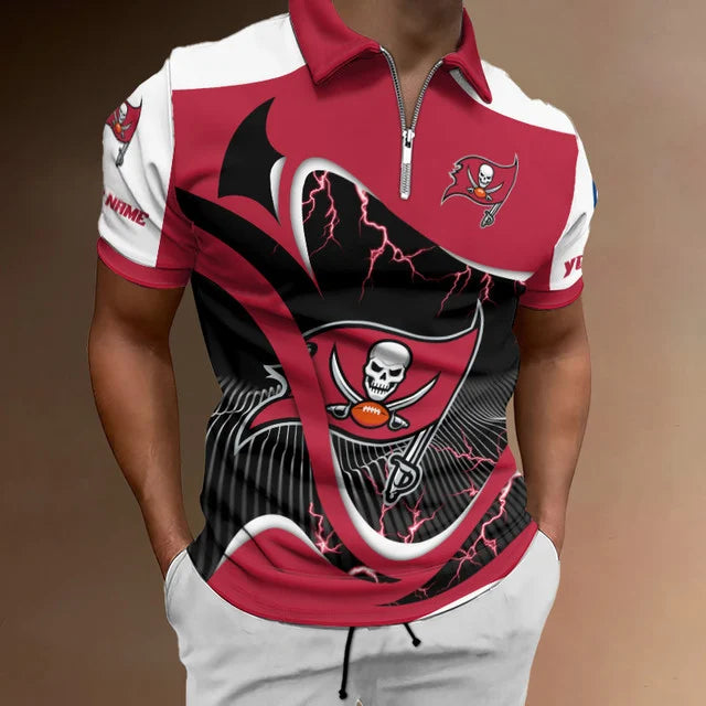 [SPECIAL OFFER] NEW CUSTOMIZED NFL10 TBB TAMPA BAY BUCCANEERS ZIP POLO SHIRT