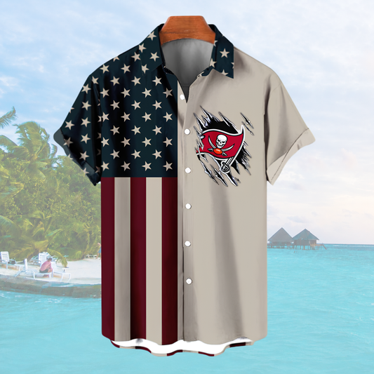 [SPECIAL OFFER] NEW CUSTOMIZED NFL10 TBB TAMPA BAY BUCCANEERS PATRIOTIC 250 USA HAWAIIAN SHIRT