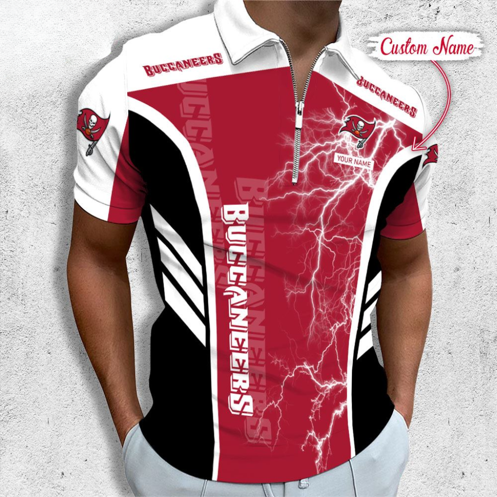[SPECIAL OFFER] NEW CUSTOMIZED NFL10 TBB TAMPA BAY BUCCANEERS ZIP POLO SHIRT
