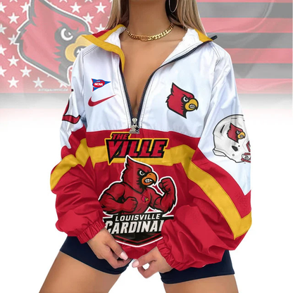 LIMITED EDITION - NEW CUSTOMIZED FBS NCAA10 ULC UL CARDINALS V-NECK ZIPPER SWEATSHIRT JACKET