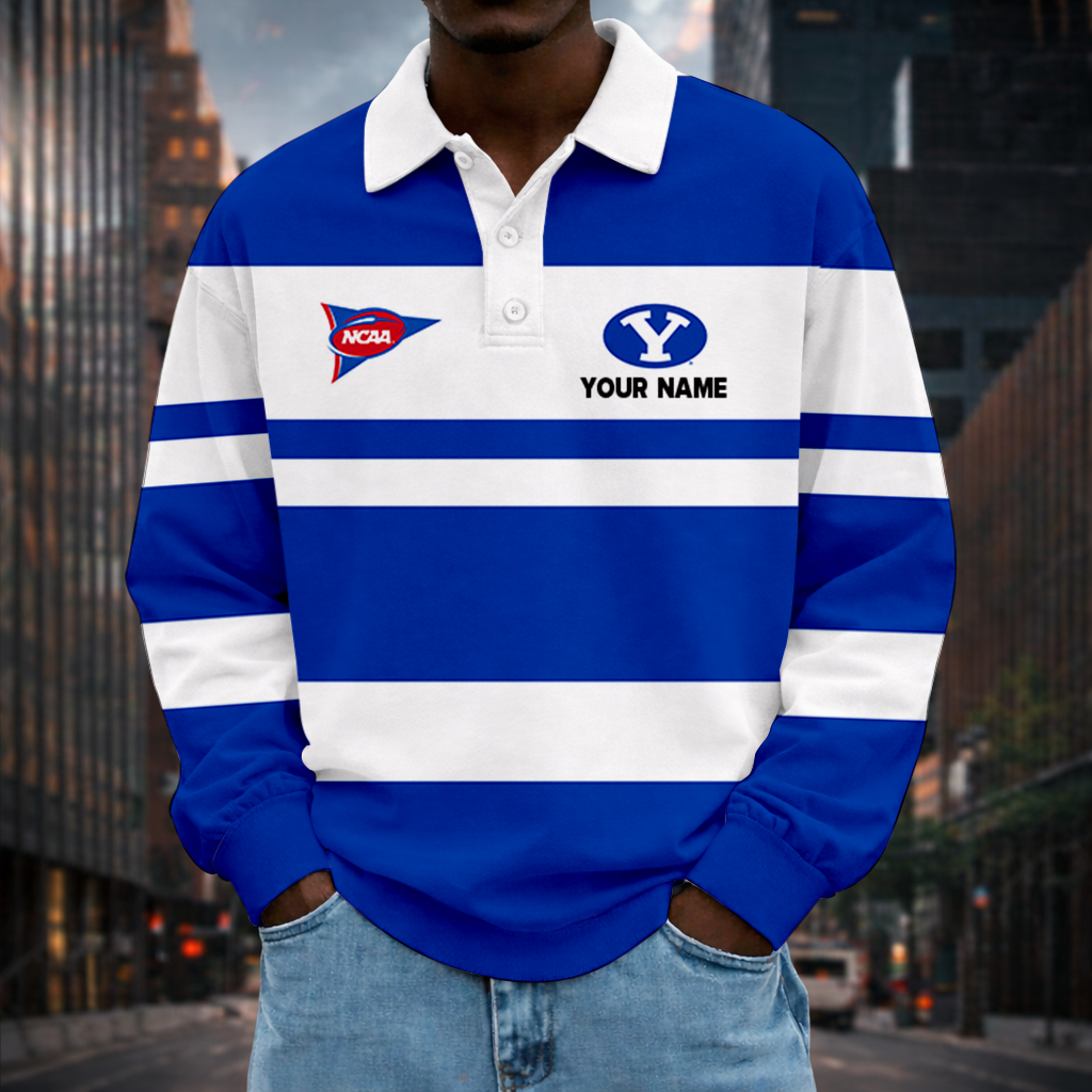 MEGA SALE - NEW CUSTOMIZED FBS NCAA11 BYU BYU COUGARS UNISEX LONG SLEEVE POLO
