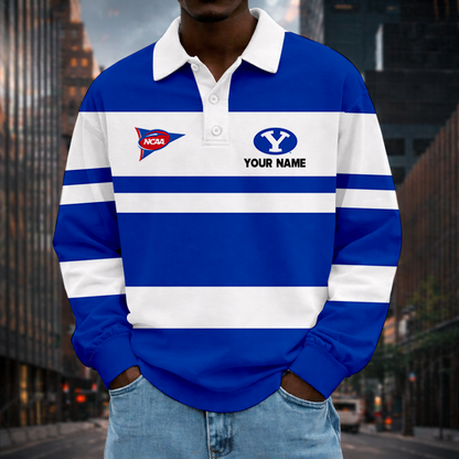 MEGA SALE - NEW CUSTOMIZED FBS NCAA11 BYU BYU COUGARS UNISEX LONG SLEEVE POLO