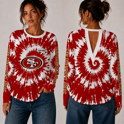 [SPECIAL OFFER] NEW CUSTOMIZED NFL11 SF49 SAN FRANCISCO 49ERS WOMEN'S BACK V-CUT LONG-SLEEVE SHIRT