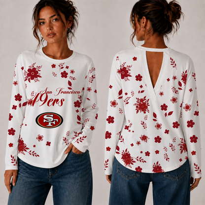 [SPECIAL OFFER] NEW CUSTOMIZED NFL11 SF49 SAN FRANCISCO 49ERS WOMEN'S BACK V-CUT LONG-SLEEVE SHIRT