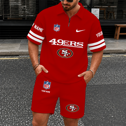 [SPECIAL OFFER] NEW CUSTOMIZED NFL11 SF49 SAN FRANCISCO 49ERS QUARTER-ZIP POLO SHIRT & SHORTS SET