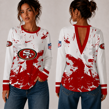 [SPECIAL OFFER] NEW CUSTOMIZED NFL11 SF49 SAN FRANCISCO 49ERS WOMEN'S BACK V-CUT LONG-SLEEVE SHIRT