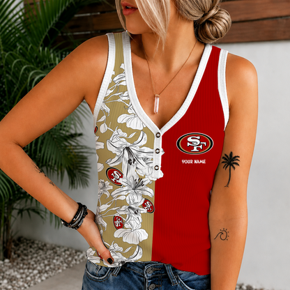 [SPECIAL OFFER] NEW CUSTOMIZED NFL11 SF49 SAN FRANCISCO 49ERS WOMEN'S V-NECK TANK TOP