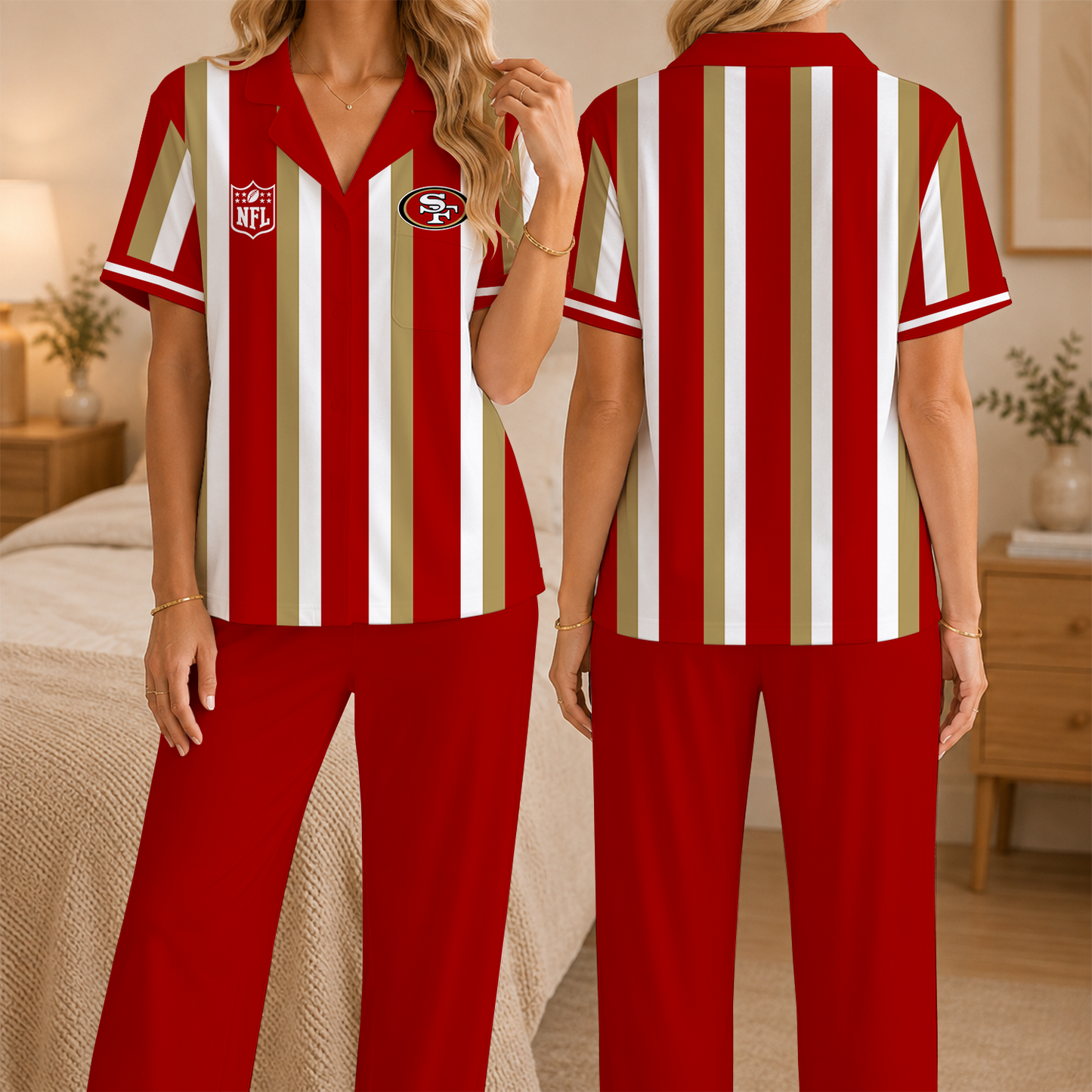 [SPECIAL OFFER] NEW CUSTOMIZED NFL11 SF49 SAN FRANCISCO 49ERS SHORT SLEEVE & LONG PANTS PAJAMAS SET