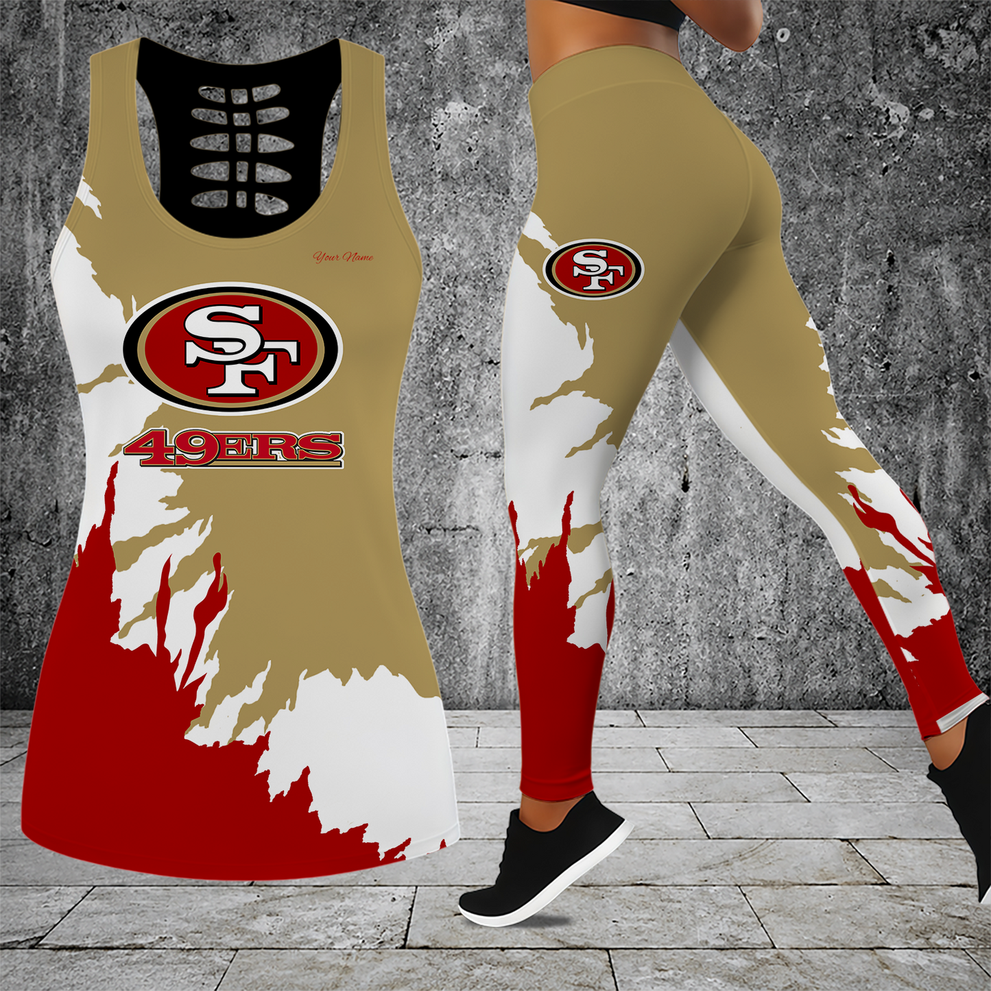 [SPECIAL OFFER] NEW CUSTOMIZED NFL11 SF49 SAN FRANCISCO 49ERS HOLLOW TANK TOP & LEGGINGS SET