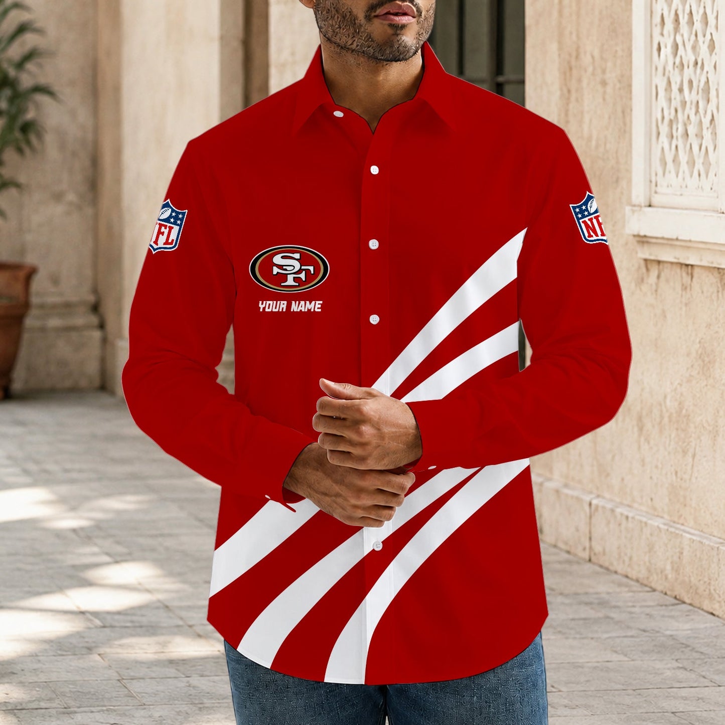 [SPECIAL OFFER] NEW CUSTOMIZED NFL11 SF49 SAN FRANCISCO 49ERS MEN'S LONG SLEEVE BUTTON-UP SHIRT
