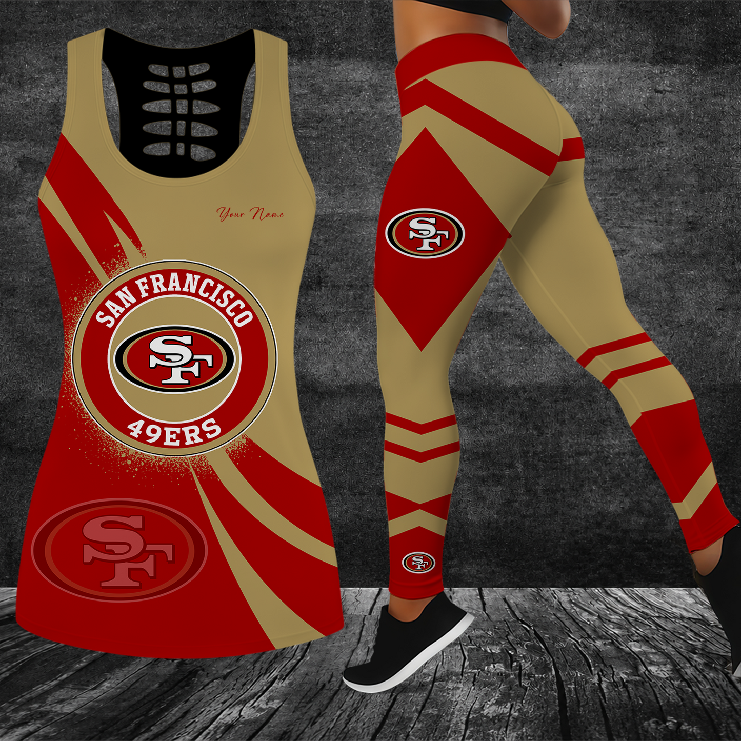 [SPECIAL OFFER] NEW CUSTOMIZED NFL11 SF49 SAN FRANCISCO 49ERS HOLLOW TANK TOP & LEGGINGS SET