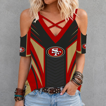 [SPECIAL OFFER] NEW CUSTOMIZED NFL11 SF49 SAN FRANCISCO 49ERS CRISS CROSS V-NECK TOP