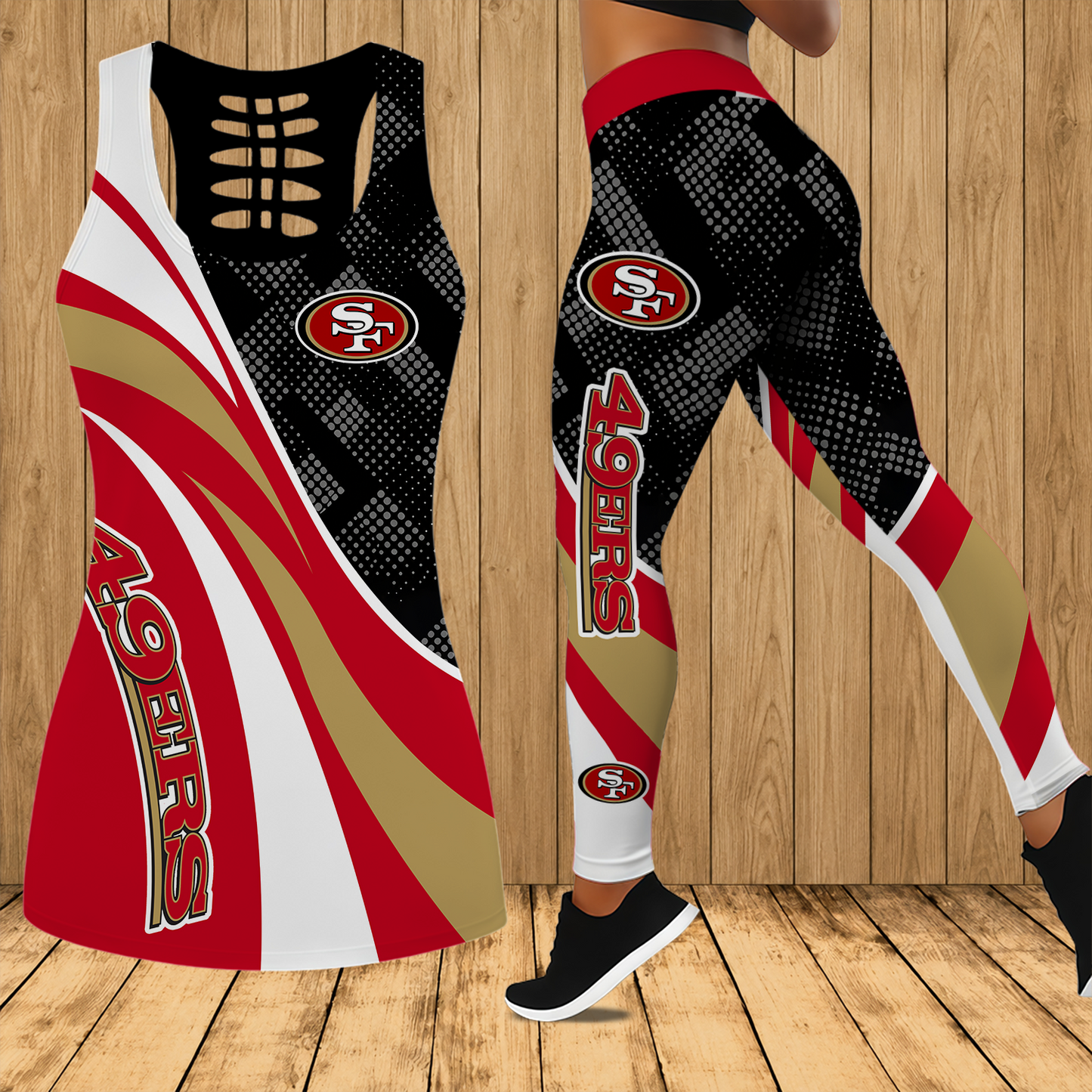 [SPECIAL OFFER] NEW CUSTOMIZED NFL11 SF49 SAN FRANCISCO 49ERS HOLLOW TANK TOP & LEGGINGS SET