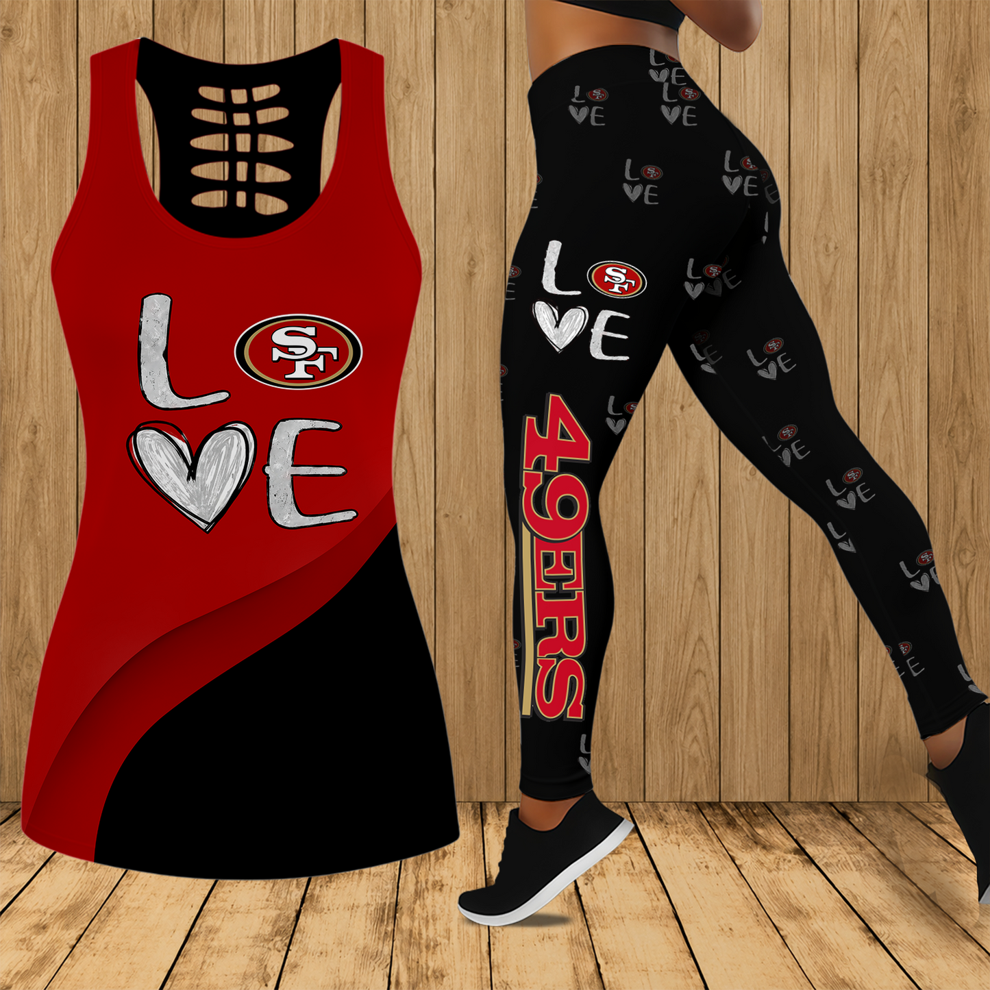 [SPECIAL OFFER] NEW CUSTOMIZED NFL11 SF49 SAN FRANCISCO 49ERS HOLLOW TANK TOP & LEGGINGS SET