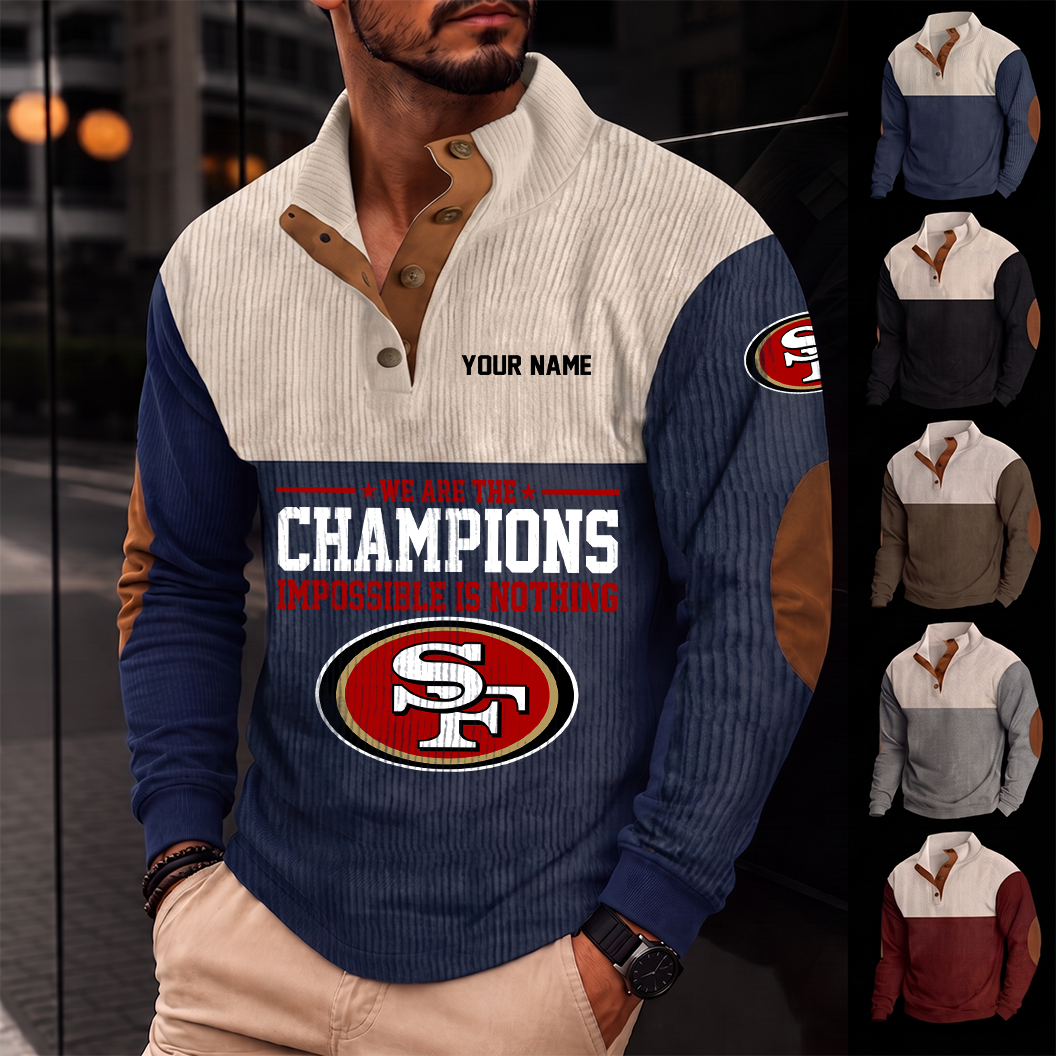 [SPECIAL OFFER] NEW CUSTOMIZED NFL11 SF49 SAN FRANCISCO 49ERS BUTTON SWEATSHIRTS STAND COLLAR
