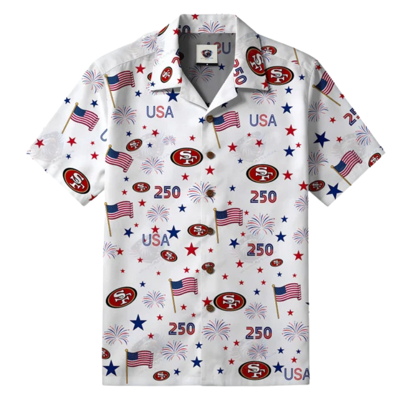 [SPECIAL OFFER] NEW CUSTOMIZED NFL11 SF49 SAN FRANCISCO 49ERS PATRIOTIC 250 USA HAWAIIAN SHIRT