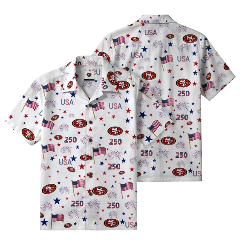 [SPECIAL OFFER] NEW CUSTOMIZED NFL11 SF49 SAN FRANCISCO 49ERS PATRIOTIC 250 USA HAWAIIAN SHIRT