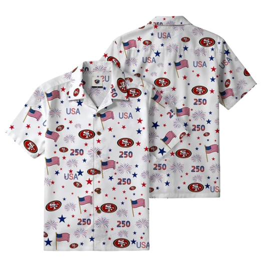[SPECIAL OFFER] NEW CUSTOMIZED NFL11 SF49 SAN FRANCISCO 49ERS PATRIOTIC 250 USA HAWAIIAN SHIRT