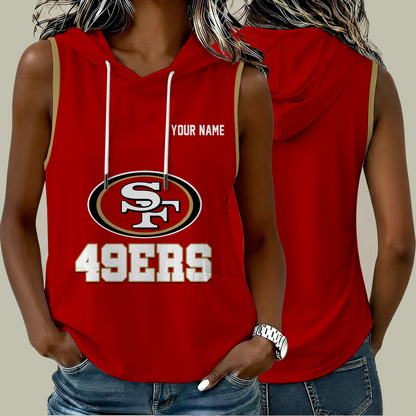 [SPECIAL OFFER] NEW CUSTOMIZED NFL11 SF49 SAN FRANCISCO 49ERS WOMEN'S SLEEVELESS HOODED POCKET TANK TOP