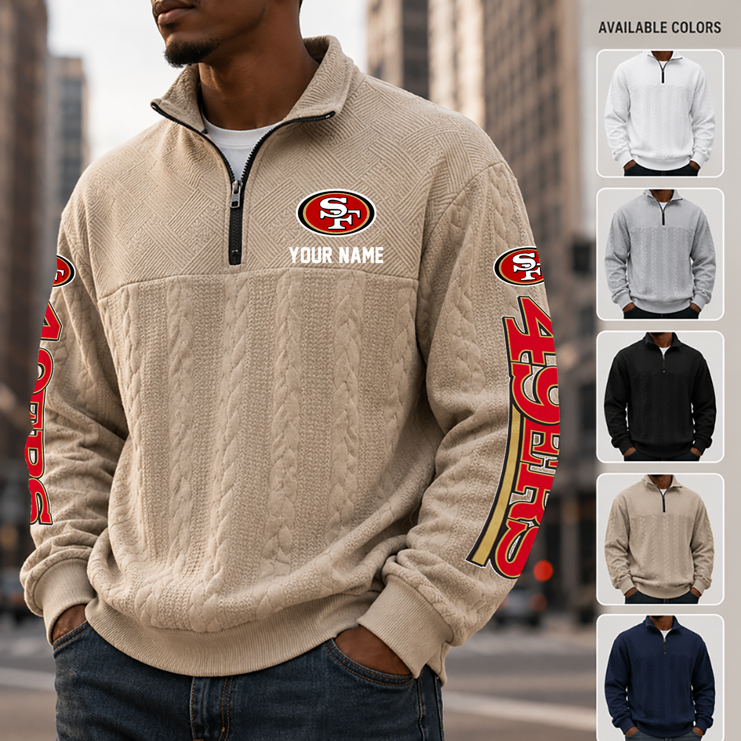 [SPECIAL OFFER] NEW CUSTOMIZED NFL11 SF49 SAN FRANCISCO 49ERS MULTICOLOR QUARTER-ZIP SWEATSHIRT
