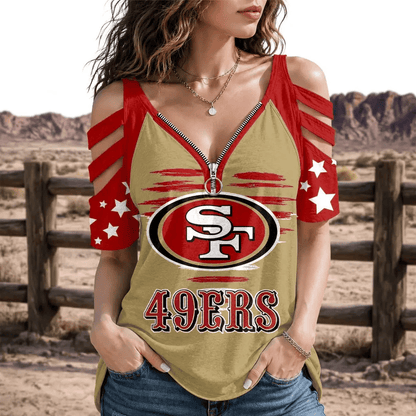[SPECIAL OFFER] NEW CUSTOMIZED NFL11 SF49 SAN FRANCISCO 49ERS STRAPPY COLD-SHOULDER TOP