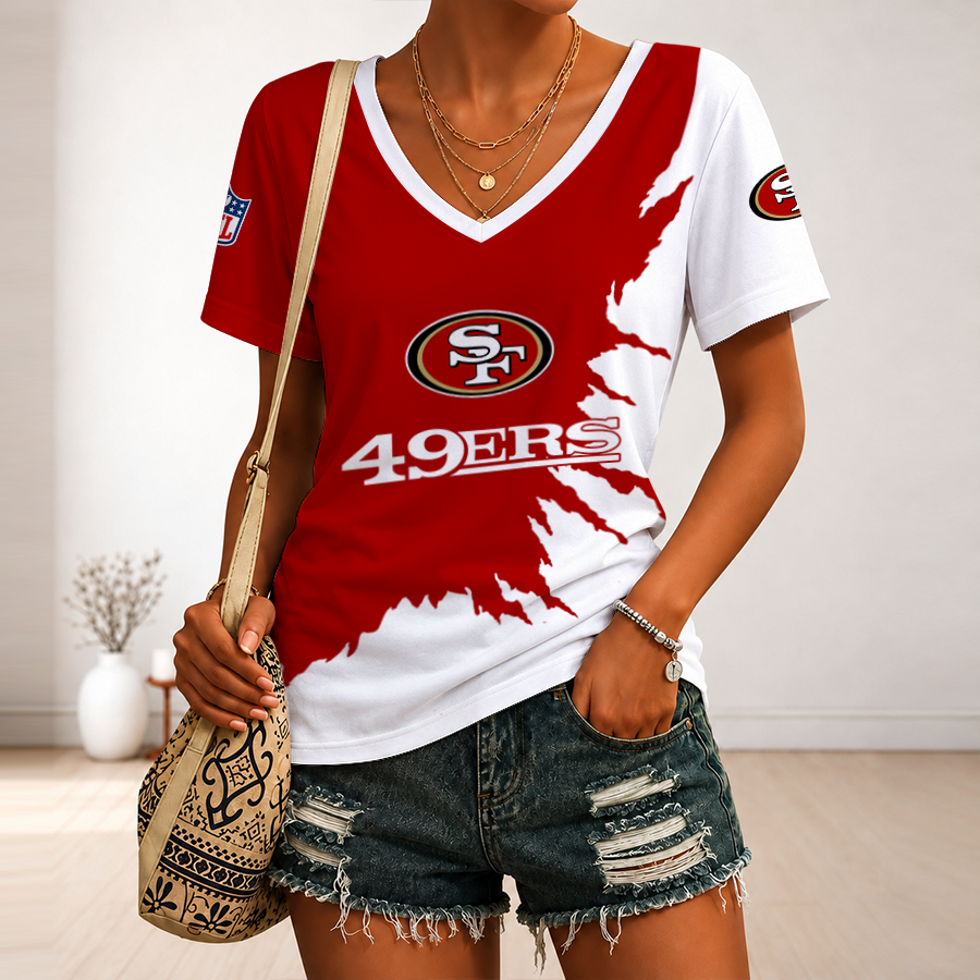 [SPECIAL OFFER] NEW CUSTOMIZED NFL11 SF49 SAN FRANCISCO 49ERS V-NECK FEMALE SHIRT