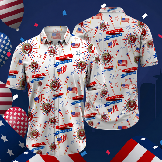 [SPECIAL OFFER] NEW CUSTOMIZED NFL11 SF49 SAN FRANCISCO 49ERS PATRIOTIC 250 USA HAWAIIAN SHIRT