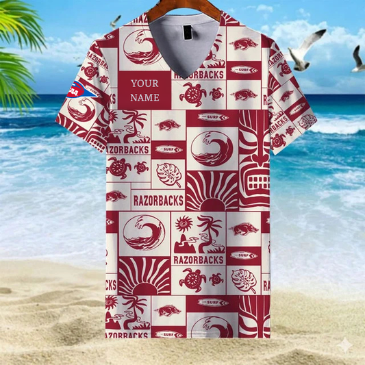LIMITED EDITION - NEW CUSTOMIZED FBS NCAA12 AKR AK RAZORBACKS V-NECK FEMALE SHIRT