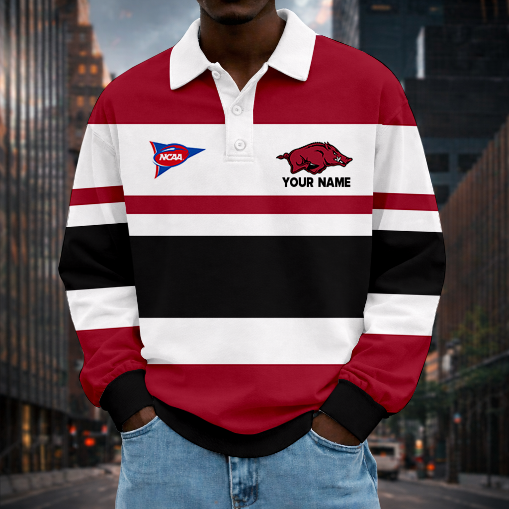 MEGA SALE - NEW CUSTOMIZED FBS NCAA12 AKR AK RAZORBACKS UNISEX LONG SLEEVE POLO