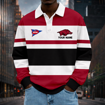 MEGA SALE - NEW CUSTOMIZED FBS NCAA12 AKR AK RAZORBACKS UNISEX LONG SLEEVE POLO