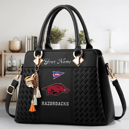 LIMITED EDITION - NEW CUSTOMIZED FBS NCAA12 AKR AK RAZORBACKS ZIP HANDBAG MULTICOLOR