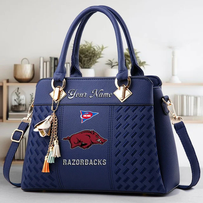 LIMITED EDITION - NEW CUSTOMIZED FBS NCAA12 AKR AK RAZORBACKS ZIP HANDBAG MULTICOLOR