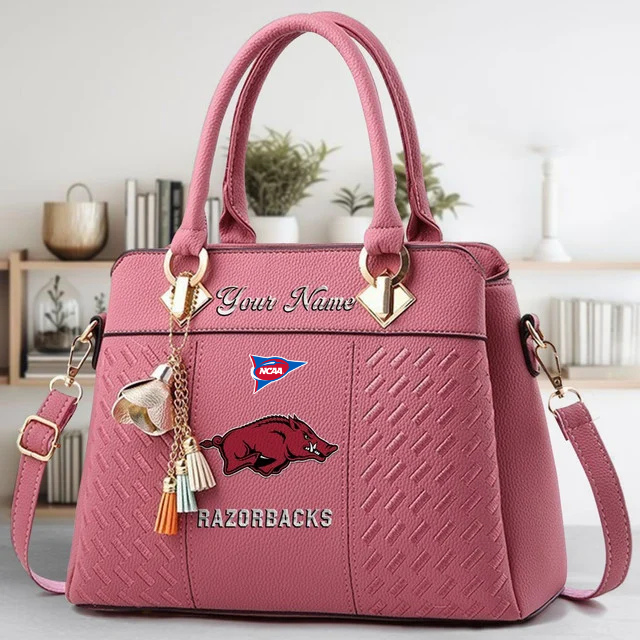 LIMITED EDITION - NEW CUSTOMIZED FBS NCAA12 AKR AK RAZORBACKS ZIP HANDBAG MULTICOLOR