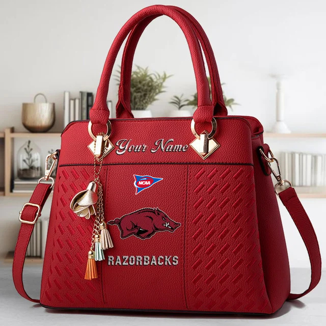 LIMITED EDITION - NEW CUSTOMIZED FBS NCAA12 AKR AK RAZORBACKS ZIP HANDBAG MULTICOLOR